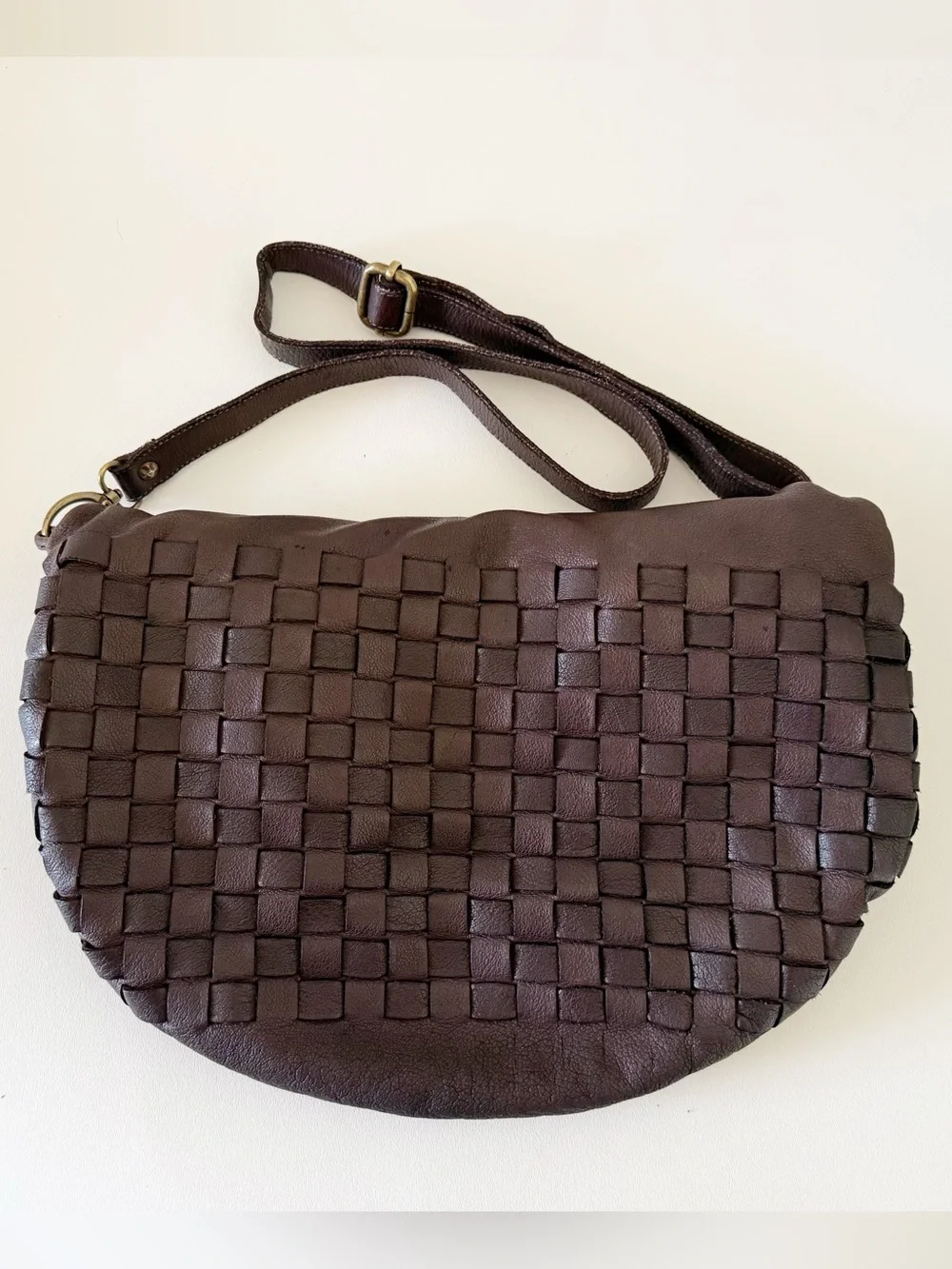 Civico 93 Bag Woven Leather Hobo Saddle Chic Boho Brown Medium